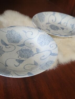 2 Floral Fukagawa Soup Bowls in Soft Blue and White